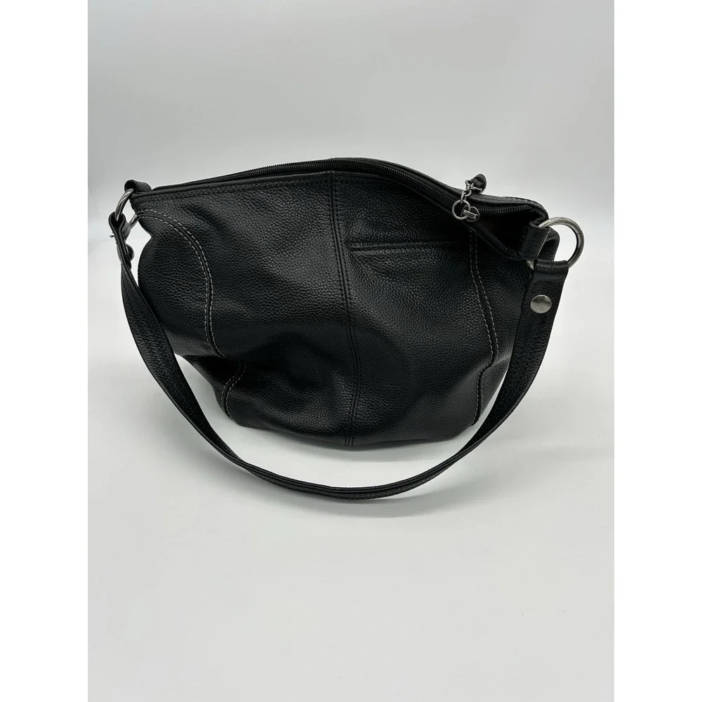 The Sak Black Leather Hobo Bag Shoulder Purse Pebbled Stitch Slouchy Medium